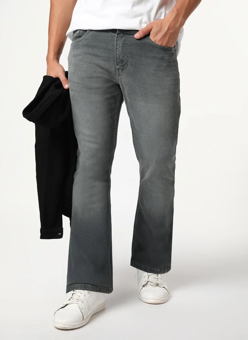 Urbano Fashion Men's Grey Bootcut Fit Mid Rise Heavy Washed Jeans Stretchable